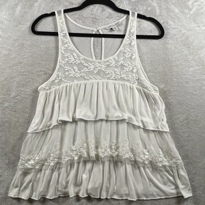 American Eagle Layered Lace Tank Top Women's Medium White Feminine Romantic Boho - Picture 1 of 7