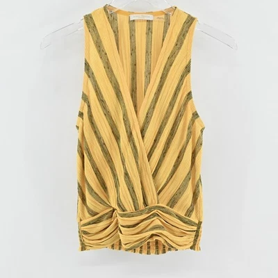 Top Ramy Brook Candice para mujer talla XS a rayas dorado metálico sin mangas sobrepelliz Foto 1 de 4