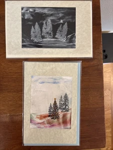 2er Set Bienenwachs Enkaustik Gemälde von Ana Lusi - 4,5x5,5" auf 5x8" Karte - Winterbaum - Bild 1 von 3