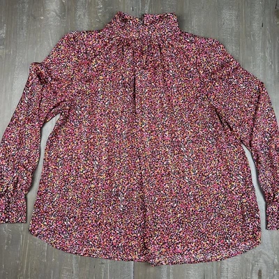 H&M Blusa Mujer Grande Rosa Floral Manga Larga Cuello Alto Gancho y Ojo Vestido Informal Foto 1 de 4
