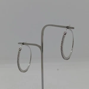 ORECCHINI A CERCHIO IN ORO BIANCO 750 18KT CON ZIRCONI 2,8 GRAMMI (1788) - Imagen 1 de 12