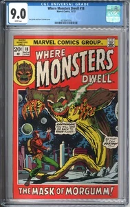 Máscara de Morgum Where Monsters Dwell #18 CGC 9,0 en muy buen estado/nm WP 1972 11/72 - Imagen 1 de 2
