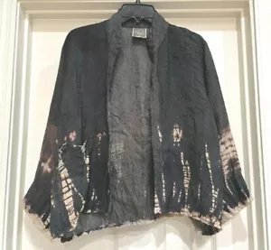 HARUBELLA Jacke - künstlerisch handgefertigt schwarz metallic Batik offener Stil, klein - Bild 1 von 9