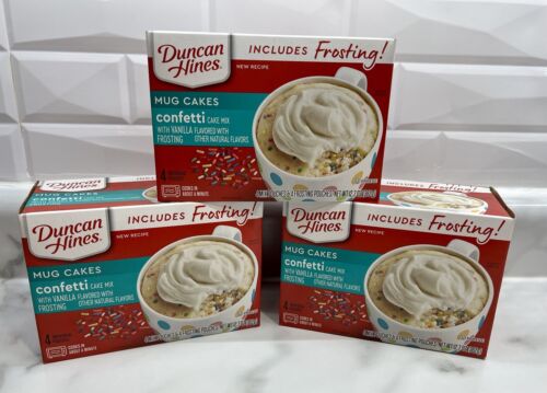 3 Duncan Hines Mug Cakes, Confetti Cake W/Vanilla Frosting In Box (12 Servings)