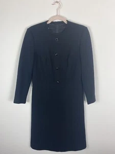 Vintage Philip Kunick Dress Womens Size 14 UK Black Tailored 100% Wool 60s - Picture 1 of 14