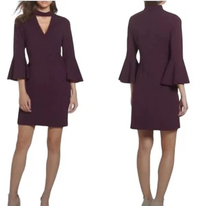Eliza J. NWT $128 Purple Choker Neck A-Line Dress, Bell Sleeves Women's Size 12 - Picture 1 of 13