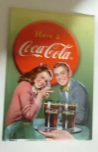 Coca-Cola Magnet with plastic overlap Fountain Couple Have a Coke - Picture 1 of 2