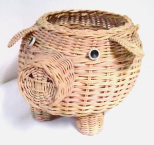 Pig Basket~ Wicker ~Flower~ Plant Holder~9inch ~Vintage - Picture 1 of 12