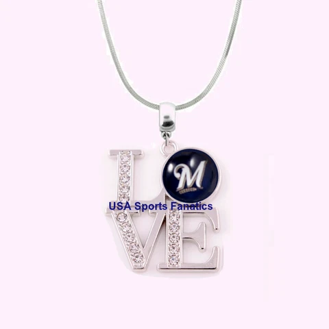 MLB - Milwaukee Brewers Team Love Necklace With Rhinestones On A 925 Snake Chain Cover