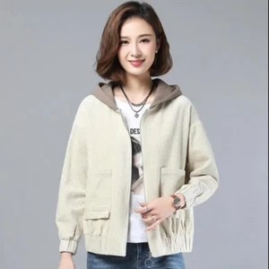 Lady Corduroy Hooded Jacket Short Coat Tops Shirt Zipper Cardigan Outerwear Warm - Picture 1 of 21