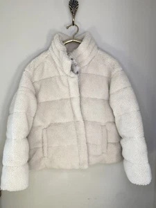 Gap Fleece Puffer Coat Ivory Size X-Large Women Sherpa Cropped XL Snap White - Picture 1 of 7
