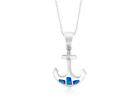 Platinum Sterling Silver Blue Opal Inlay Boat Anchor Halo Stack Necklace Gift
