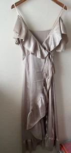 Mink Cold Shoulder Satin Wrap Italy Moda Dress Size 10 New Ruffle Party Occasion - Picture 1 of 11
