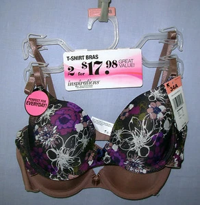 34A T-Shirt Bra Maidenform Inspirations 2 pack teeshirt Floral Brown 34 A - Picture 1 of 3