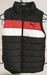 Puma Puffer Vest Kids 10/12 Top Black Red White Puma Logo - Picture 1 of 5