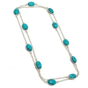 Green Turquoise Gemstone Handmade 925 Sterling Silver Jewelry Necklace 36" - Picture 1 of 1