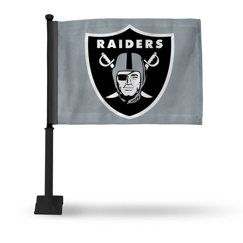 Las Vegas Raiders Grey Car Flag Black Pole Double Sided 16" X 19" Cover