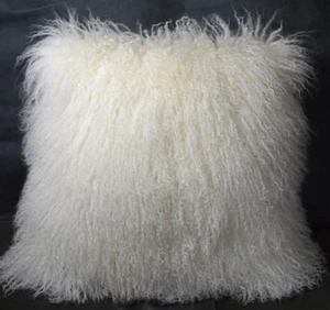 TWO Pottery Barn Mongolian Faux Fur 18" Square Pillow Covers, Ivory - Picture 1 of 6