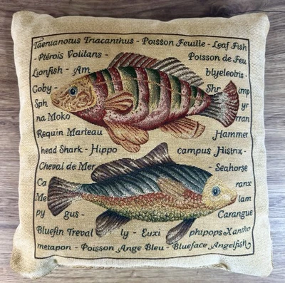 Travesseiro vintage tapeçaria peixe acento 17” cabine lago casa náutica decoração costeira - Imagem 1 de 4
