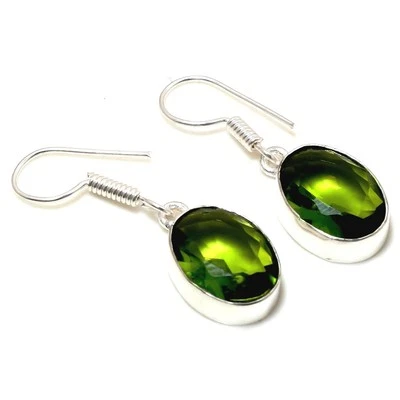 Peridot Oval Shape Gemstone Earrings Handmade Gift Antique Design Jewelry 1.20" - Image 1 of 4
