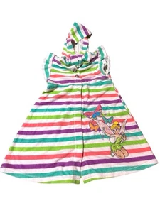 Disney Store Tinkerbell Swim Cover Up Dress Girls 5/6 Striped Hood Terry - Picture 1 of 3