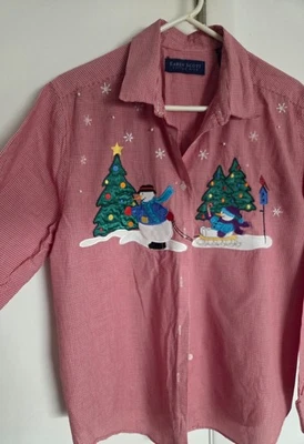 VTG Karen Scott Long Sleeve Christmas Blouse Embroidery Applique  Red L - Image 1 of 4