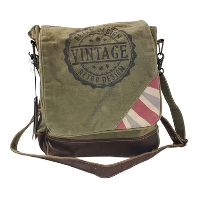 MYRA Bag COMPOSITION Olivine Shoulder Green Canvas Messenger Flap Boho Retro - Image 1 of 4