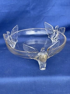 Mid Century Modern Glass Pedestal Bowl Candy Dish Angel Wing Gold Tip  ❤️blt10m4 - Picture 1 of 9