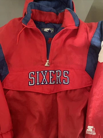 VTG 90s Philadelphia 76ers Sixers Starter Pullover Hooded Winter Jacket Coat L Cover