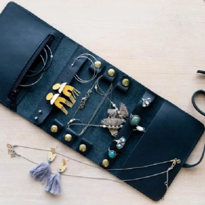 Joyería de viaje cosmética maquillaje bolsa reloj pulsera cuero vaca bolsa negro H943 Foto 1 de 4