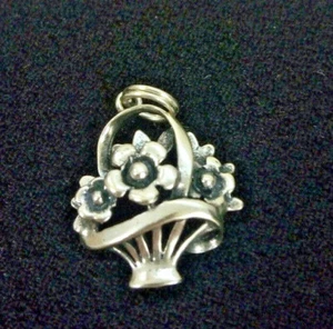 Sterling Silber Mutteranhänger--Blumenkorb - Bild 1 von 5
