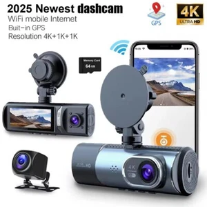 3 Channel 4k Dash Cam 360 Degree Panoramic View Night Vision Wifi GPS Car DVR - Picture 1 of 15