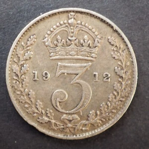1912 Great Britain Silver 3 Pence (3P) - FREE SHIPPING! M5395 - Picture 1 of 2