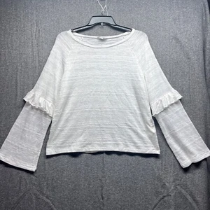 Blusa para mujer Lucky Brand XL Top blanca manga larga con volantes texturizada semi transparente - Imagen 1 de 9