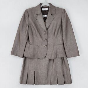Tahari Jacket Women 8 Tan Blazer Skirt Suit 2 Piece A Line Linen ASL Pleated