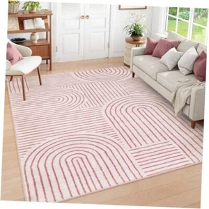 Abstract 6x9 Area Rugs, Soft Washable Rugs for Living Room Ultra 6' x 9' Pink - Picture 1 of 7