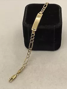 CUTE 14K Two Tone Gold Diamond Cut FIGARO Chain ID Bracelet 6.25” long 4.1gr. - Picture 1 of 16