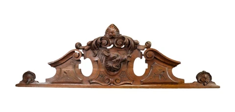 French Antique Black Forest Large Hand Carved Fox Pediment Cover