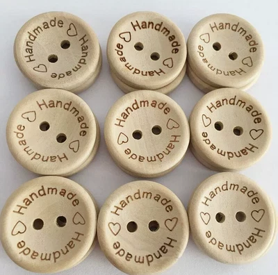 HOT Wooden Buttons 2-Holes Handmade with Love Round Button Handmade Clothes - Image 1 of 4