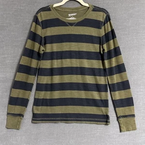 Arizona Shirt Mens Small Green Black Striped Thermal Henley 90s y2k Grunge - Picture 1 of 8
