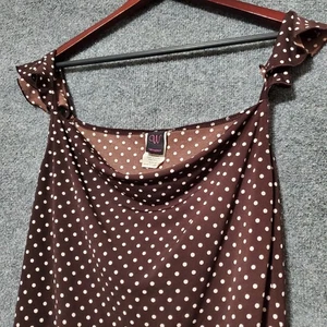 Vintage Y2K Brown White Polka Dot Top Juniors XL 2000s Blouse Bella Swan USA - Picture 1 of 9