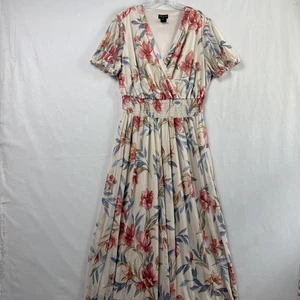 Maxi Vestido Kate & Lily Mujer Talla 16W Beige Azul Floral Cintura Ajustada Fluido - Imagen 1 de 11