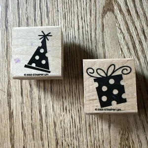 Stampin Up! Lote de 2 piezas estampillas de goma con tema de fiesta 2003 regalo de cumpleaños fiesta sombrero - Imagen 1 de 5