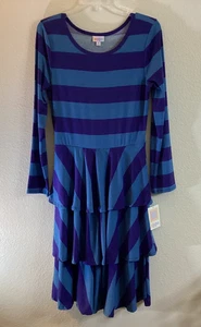 LuLaRoe Georgia Dress Women's Size M (10-12)Blue & Purple Stripe Tier Ruffle NEW - Picture 1 of 6