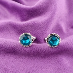 Apatite Stone Blue Fathers Gift Birthday Cufflinks Jewelry Sterling Silver - Picture 1 of 6