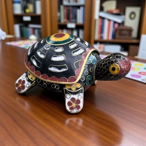 Vintage Lidded Cloisonné Turtle Trinket Box - Picture 1 of 11