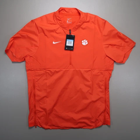Clemson Tigers Shirt Mens Medium Orange Nike Vented Windbreaker Coaches 1/4 Zip Cover