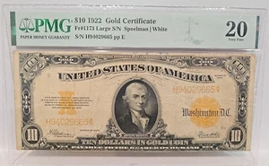 $10 Series 1922 Fr. 1173 Gold Certificate in PMG Very Fine 20 slab - Picture 1 of 2