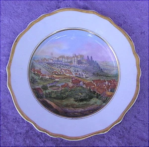 Alter Porzellanteller handgemalte Ansicht von Kirchberg / Jagst 19 Jahrhundert - Bild 1 von 9