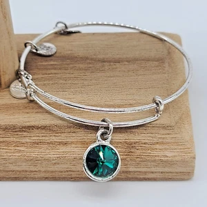 Alex and Ani May Birthstone Bracelet | Emerald Charm | Expandable Silver Bangle - Picture 1 of 6